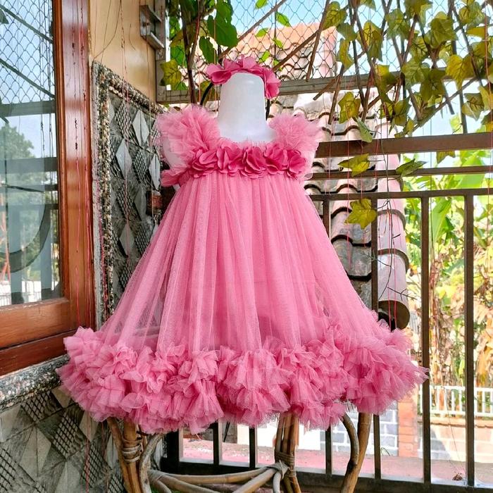 Gambar Dress tutu pesta petite kemben anak gratis headpiece mewah usia 1-10th - Tutu Ruffle, 9-10th dari keanokids undefined Tokopedia
