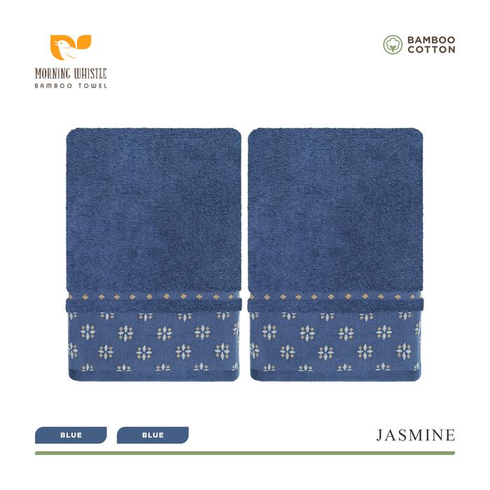 Gambar Morning Whistle - Jasmine (Handuk Couple Set) - Gift Box Couple - Handuk Mandi 70×135cm / Handuk Seserahan / Handuk Couple / Kado Pernikahan / Handuk Dewasa Serap Air - Blue+Blue, Tanpa Bordir dari Morning Whistle undefined Tokopedia