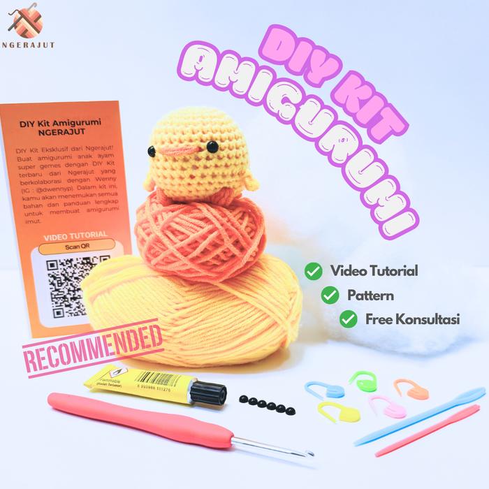 Gambar DIY Crochet Amigurumi Kit Beginner Paket Rajut Set Lengkap Pemula - Anak Ayam Little Chicken - 4 Ply dari Ngerajut undefined Tokopedia