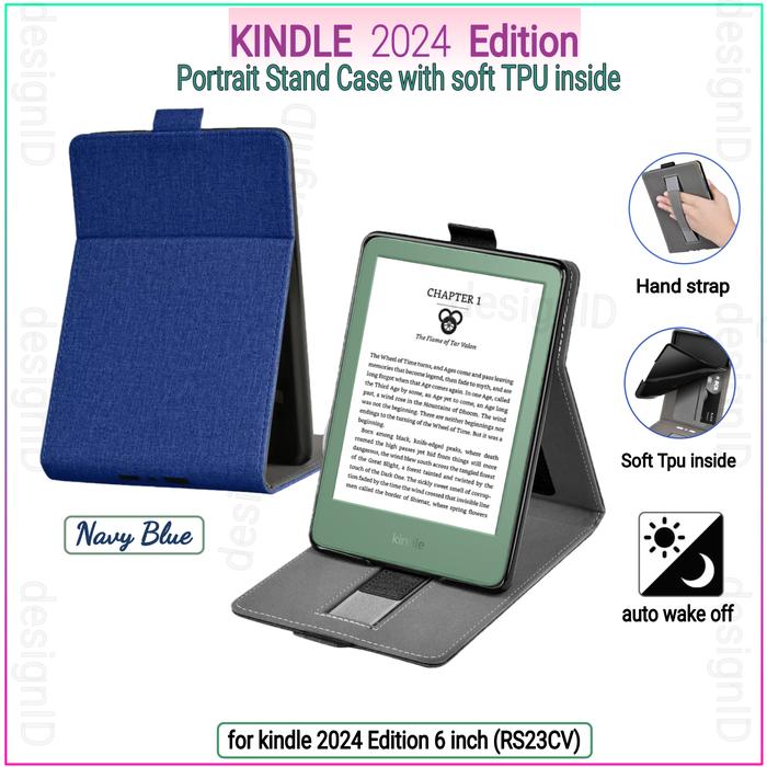 Gambar Kindle 2024 stand case with hand strap auto wake portrait cover soft casing basic - Navy Blue dari Designid undefined Tokopedia
