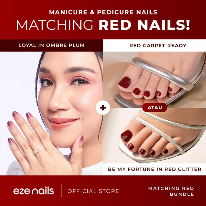 Gambar MATCHING RED NAILS BUNDLE (1 Kuku Tangan + 1 Kuku Kaki + FREE 1 Refeel Manicure Jelly Bond) Kuku Palsu Tempel Art Box - Loyal, Red Carpet dari Eze Nails undefined Tokopedia