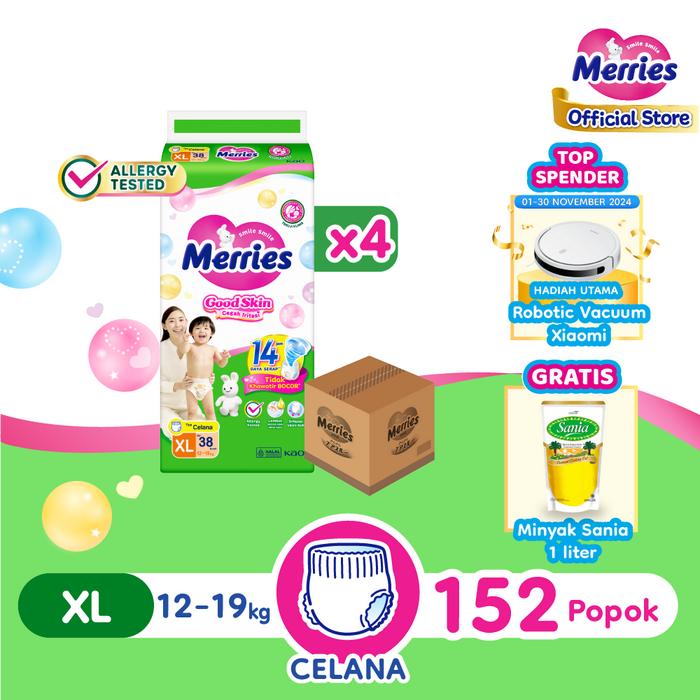Gambar [GRATIS HADIAH] Merries Good Skin XL38 Carton + Gift - Popok Bayi Celana (12-19)kg - Minyak 1L dari Merries Indonesia undefined Tokopedia