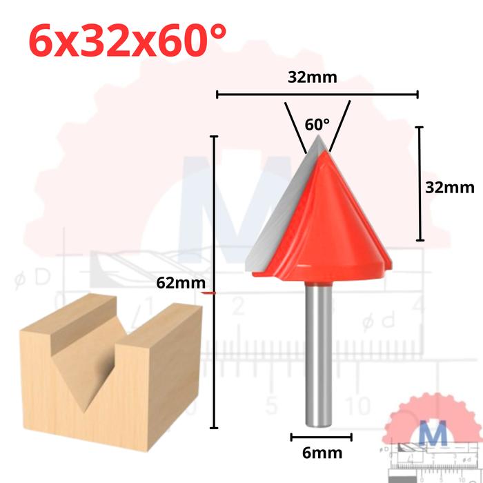Gambar Mata router CNC 3D V groove shank 6mm wood mdf dll V bit - 32mm 60° dari MM Inti Solution undefined Tokopedia