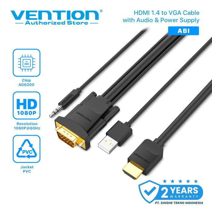 Gambar Vention Kabel HDMI to VGA Male to Male with Audio & Power ABI Original - 1M dari Vention Authorized Medan undefined Tokopedia
