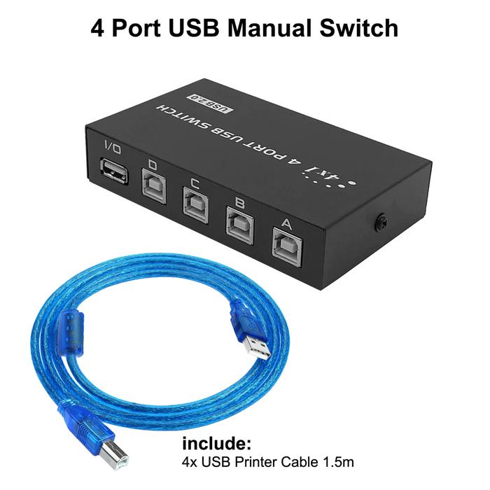 Gambar Manual Switch USB Printer 2 / 4 Port Sharing Switcher USB 2.0 Printer - 4 Port + Kabel dari ACC-M2 undefined Tokopedia