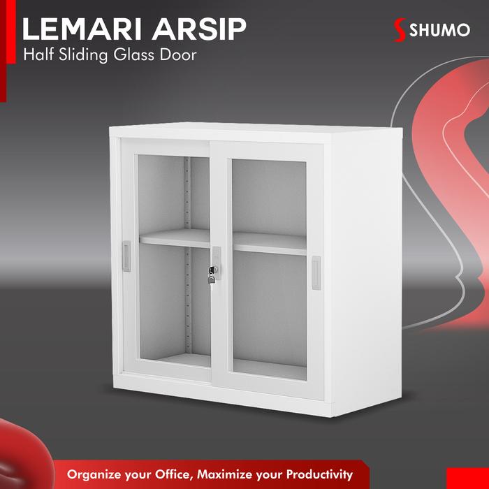 Gambar SHUMO Super White Lemari Arsip Besi Kantor 2 Pintu Sliding Kaca Pendek | Filling Kabinet File Half - WHITE, DIRAKIT dari Citra furniture undefined Tokopedia