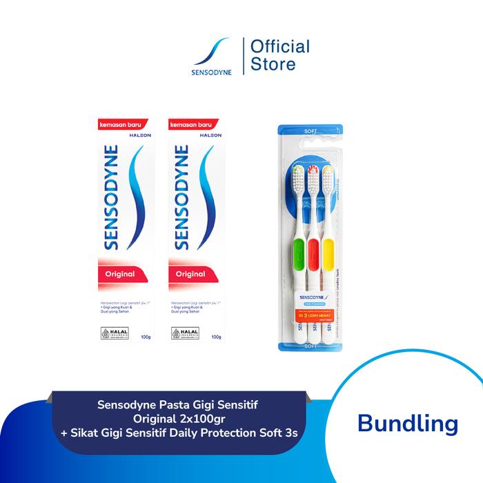 Gambar Sensodyne Pasta Gigi Sensitif Original 2x100gr + Sikat Gigi Sensitif Daily Protection Soft 3s dari Sensodyne Indonesia undefined Tokopedia