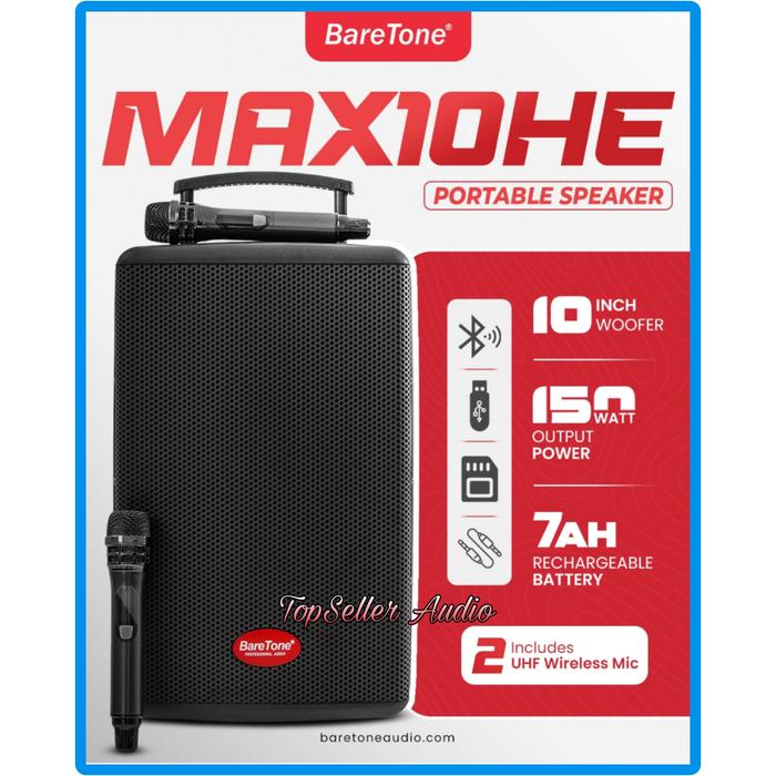 Gambar Speaker Portable BareTone MAX10HE Original 10" Inch Bluetooth-TWS dari TOP SELLER OLINE SHOP undefined Tokopedia