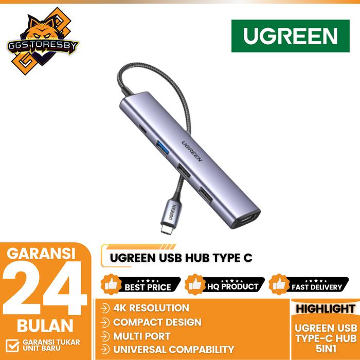 Gambar UGREEN USB HUB Type C USB 3.0 HDMI 4K 60HZ SD/TF Card - 15214 / 20956A / 15495 / 60600 - 15495 5in1 dari GGSTORESBY undefined Tokopedia
