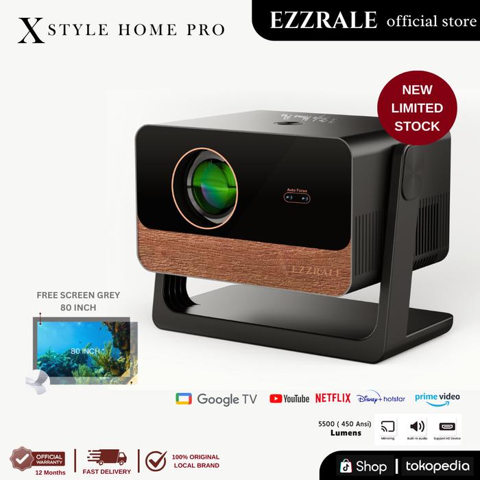 Gambar EZZRALE X STYLE HOME PRO 5500 Lumens ( 500 ANSI ) Smart Android Projector 9.0 - HomePro+Free80" dari EZZRALE undefined Tokopedia