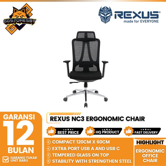 Gambar REXUS NC3 / NC-3 KURSI KANTOR Ergonomic Chair - Black dari GGSTORESBY undefined Tokopedia