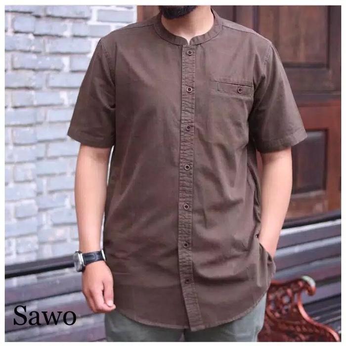 Gambar koko pria lengan pendek kancing full koko lengan pendek premium baju koko terbaru 2024 SIZE S M L X XL XXL 3XL ORIGINAL FULL TOYOBO TERBARU DAN TERLARIS 2024 - Sawo, S dari AR FASION MUSLIM undefined Tokopedia