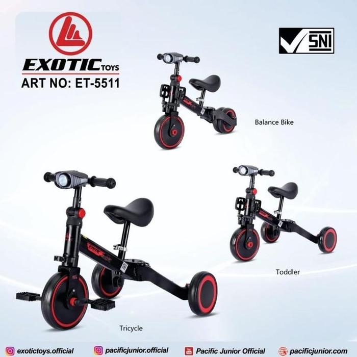 Gambar Exotic Sepeda Roda Tiga ET-5511 dan ET-709 Balance Bike Ride On - Hitam dari Speedywheels store undefined Tokopedia