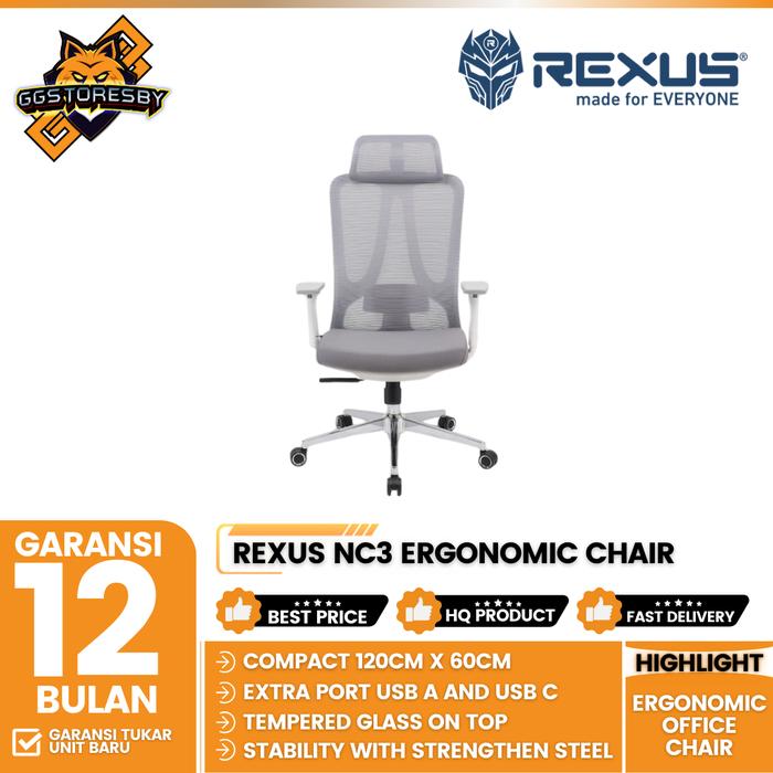 Gambar REXUS NC3 / NC-3 KURSI KANTOR Ergonomic Chair - White dari GGSTORESBY undefined Tokopedia