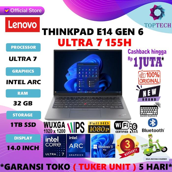 Gambar LENOVO ThinkPad E14 Gen 6 Ultra 7 155U 32GB 1TBSSD W11PRO 14.0 WUXGA IPS - Non Bundling, 16gb dari Top Tech Comp undefined Tokopedia