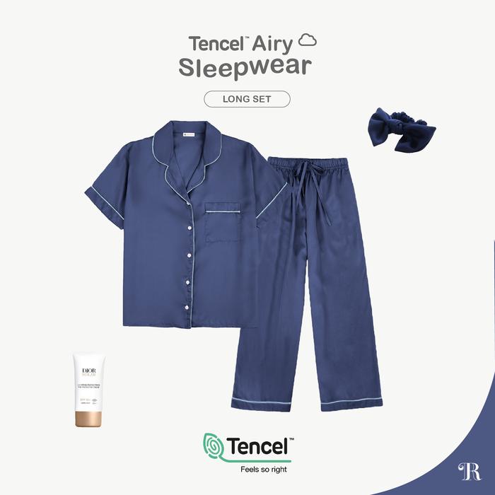 Gambar TENCEL  AIRY SLEEPWEAR Long Set Premium Pajamas Piyama Korea Panjang - Midnight Blue dari The Rituale undefined Tokopedia