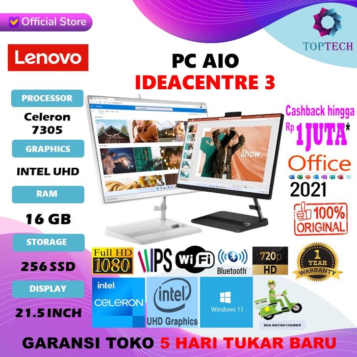 Gambar Lenovo AIO Ideacenter 3 | PC All In One Celeron 7305 16GB 256SSD 21.5" FHD W11 OHS - 8gb, Windows 11 Home dari Top Tech Comp undefined Tokopedia
