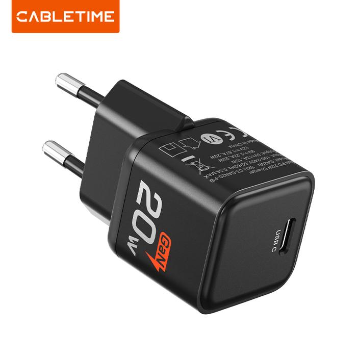 Gambar Adaptor Kepala Charger GaN PD Type C CABLETIME Fast Charging 20W 100W Series - 20W - Black dari XLink Semarang undefined Tokopedia