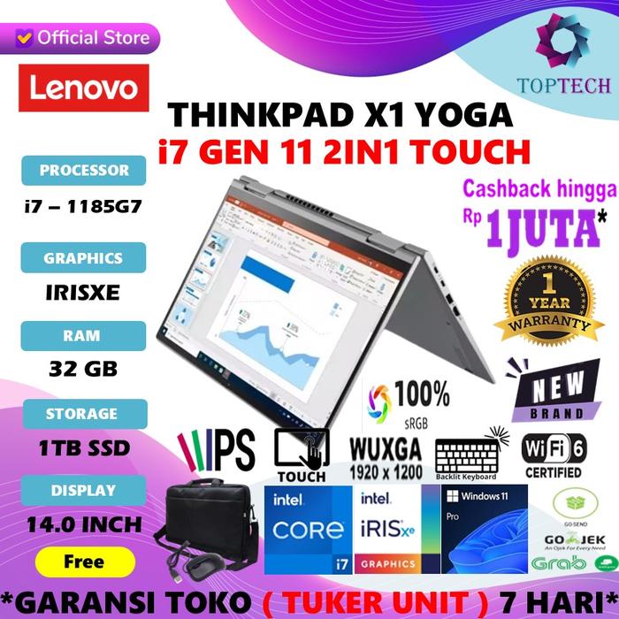 Gambar LENOVO THINKPAD X1 YOGA 2in1 TOUCH i7 1185G7 32GB 1TB W10PRO 14" WUXGA - 32GB 512SSD, NON BUNDLING dari Top Tech Comp undefined Tokopedia