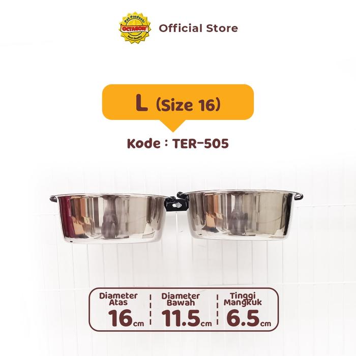 Gambar Mangkok Stainless Double Gantung 2in1 | Tempat Makan Minum Anjing Kucing | Double Bowl with Hanger - L (Size 16) dari Octagon Pet Indonesia undefined Tokopedia