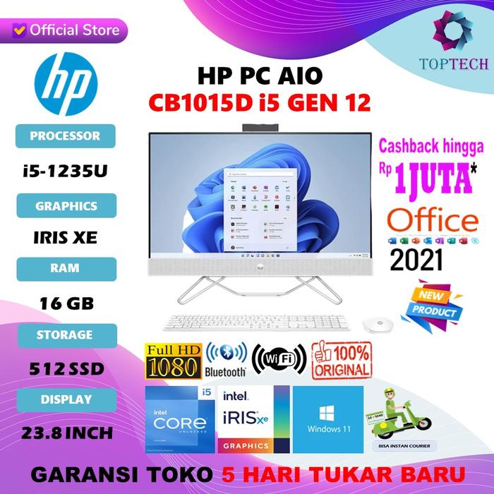 Gambar HP AIO CB1015D | All In One PC Desktop i5 1235 16GB 512GB 23.8"FHD W11 OHS - 8gb, Windows 11 Home dari Top Tech Comp undefined Tokopedia