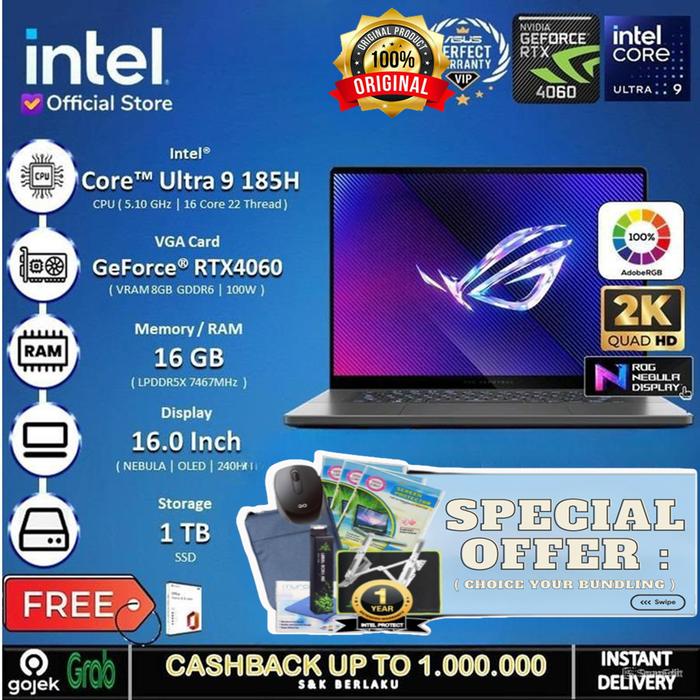 Gambar Asus ROG Zephyrus G16 OLED GU605MV - RTX4060 Ultra 9 185H 16GB 1TB SSD - Non Bundle, 16GB DDR5 dari INTEL STORE ID undefined 5 Tokopedia