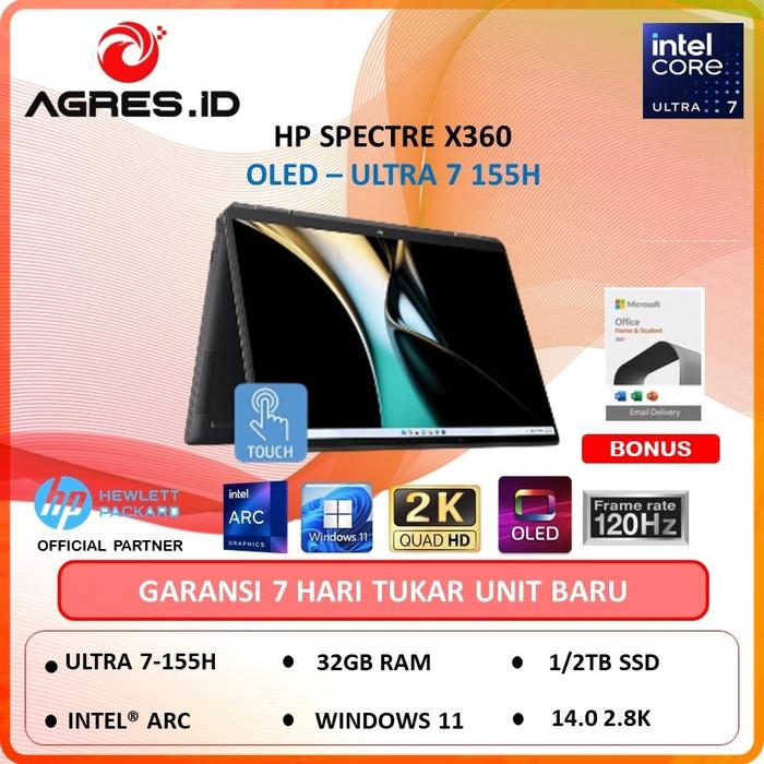 Gambar HP Spectre X360 14-EU0004TU OLED ULTRA 7 155H 32GB 2TB w11 ohs 14" 2.8k 120hz - Non Bundle, 1TB SSD dari AGRES ID undefined Tokopedia