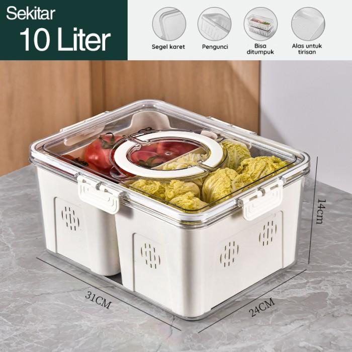 Gambar MEGAM Food Container Kulkas Toples Plastik Tempat Makanan Kotak Kecil Storage Kontainer Box HWQ - 10L 2 Sekat dari Megam.id undefined Tokopedia