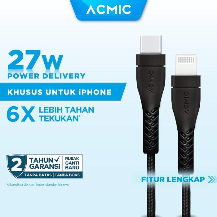 Gambar PROMO!!! ACMIC PDL100 USB Type C to Lightning Cable PD Fast Charging iPhone 1M - Hitam dari PT. KURNIA JAYA undefined Tokopedia