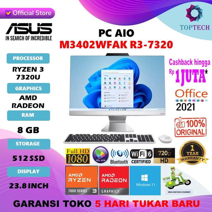 Gambar Asus PC AIO M3402WFAK | PC All In One Ryzen 3 7320 8GB 512SSD 23.8" FHD W11 OHS - Windows 11 Home dari Top Tech Comp undefined Tokopedia