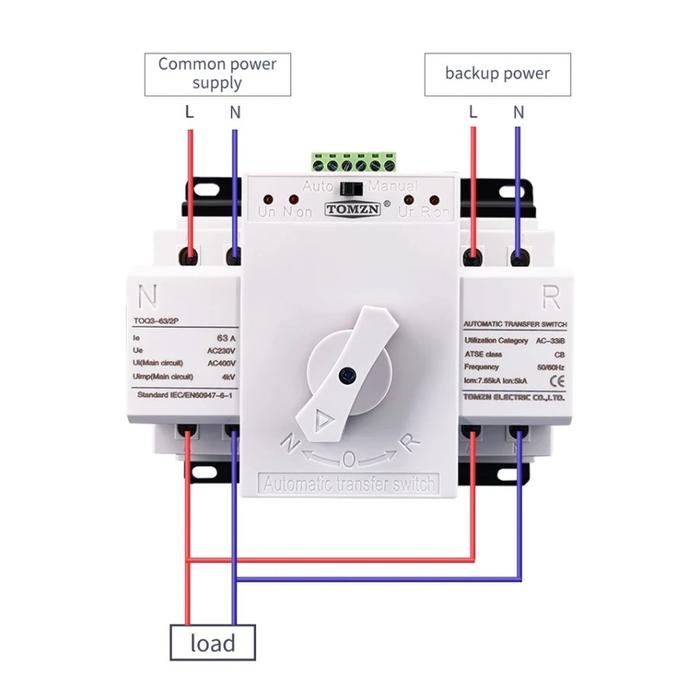 ATS 63A 220VAC 380VAC 1 phase 3 phase Automatic Transfer Switch 63A Power High Performance - 220V 63A