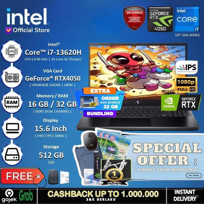 Gambar Acer Nitro V15 ANV15 - RTX4050 I7 13620H 32GB 512GB SSD 15.6"FHD 144Hz - Non Bundle, 16GB DDR5 dari INTEL STORE ID undefined Tokopedia