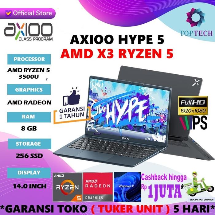 Gambar Laptop Axioo Hype 5 AMD X3 Ryzen 5 3500U 8GB 256GB W11 14" FHD IPS - Non Os / Dos, Non Bundling dari Top Tech Comp undefined Tokopedia