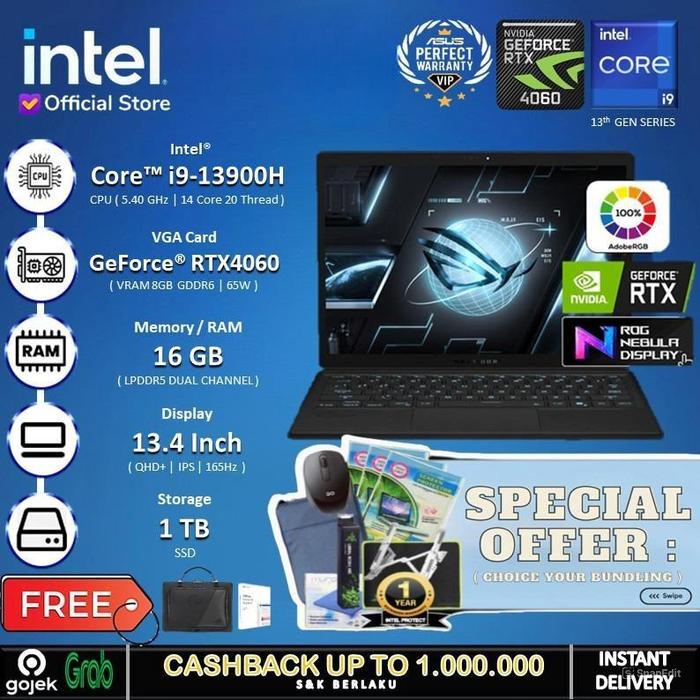 Gambar Asus ROG Flow Z13 GZ301VV - RTX4060 I9 13900H 16GB 1TB SSD QHD+ NEBULA - Non Bundle, Windows 11 HOME dari INTEL STORE ID undefined Tokopedia