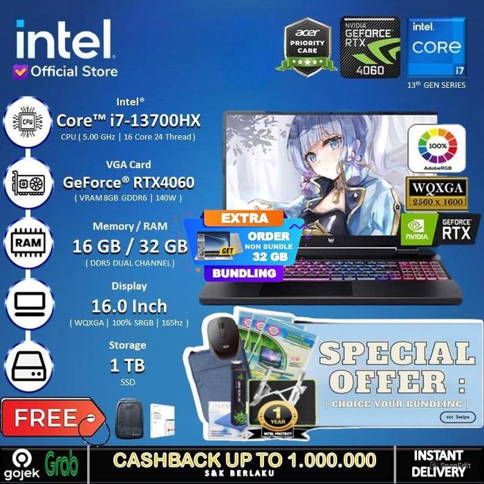 Gambar Acer Predator Helios Neo 16 - RTX4060 I7 13700HX 32GB 1TBSSD 100% SRGB - Non Bundle, 16GB DDR5 dari INTEL STORE ID undefined Tokopedia