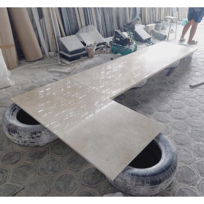 Jual Kitchen Set / Meja Dapur leter L Marmer Putih ( custom ) - Kab