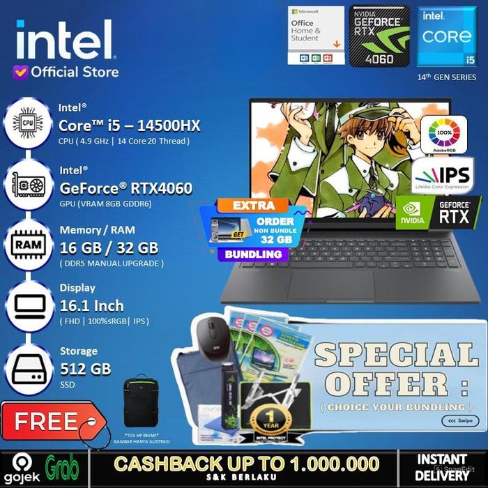 Gambar HP Victus 16 Gaming R1005TX - RTX4060 I5 14500HX 32GB 512GB SSD 16.1"FHD - Non Bundle, 16GB DDR5 dari INTEL STORE ID undefined Tokopedia