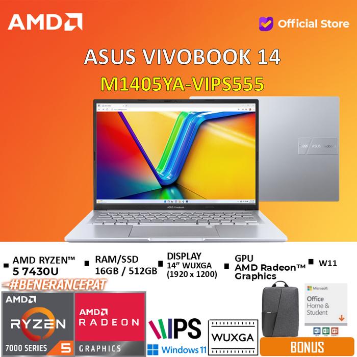 Gambar Asus Vivobook 14 M1405YA Ryzen 5 7430U 16GB 512GB W11+OHS 14.0WUXGA IPS - Cool Silver, Standard dari AMD Official Store undefined Tokopedia