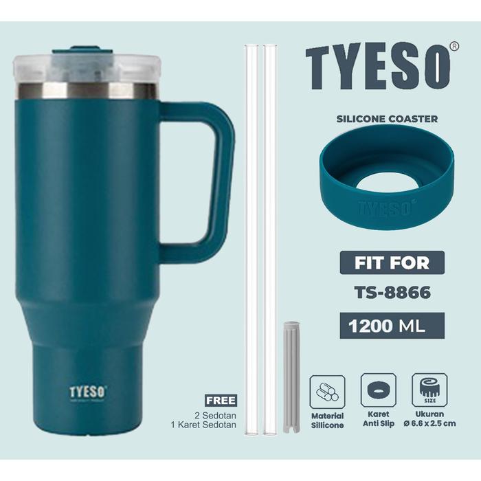 Gambar TYESO - TUMBLER CUP GAGANG JUMBO 1200 ML THERMOS HANDLE VACUUM INSULATED TAHAN PANAS DAN DINGIN - BLUE + RUBBER dari WNG Official Store undefined Tokopedia