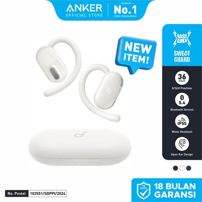Gambar Soundcore V20i Open-Ear Headphones, Adjustable Ear Hooks, Ultra-Comfort, Snug Fit, Powerful Sound, Clear Calls, IP55, LED Lights, 36H Playtime, Bluetooth 5.4 Earbuds, Multipoint Connection - A3876 - White - Putih dari Anker Indonesia Grosir undefined Tokopedia