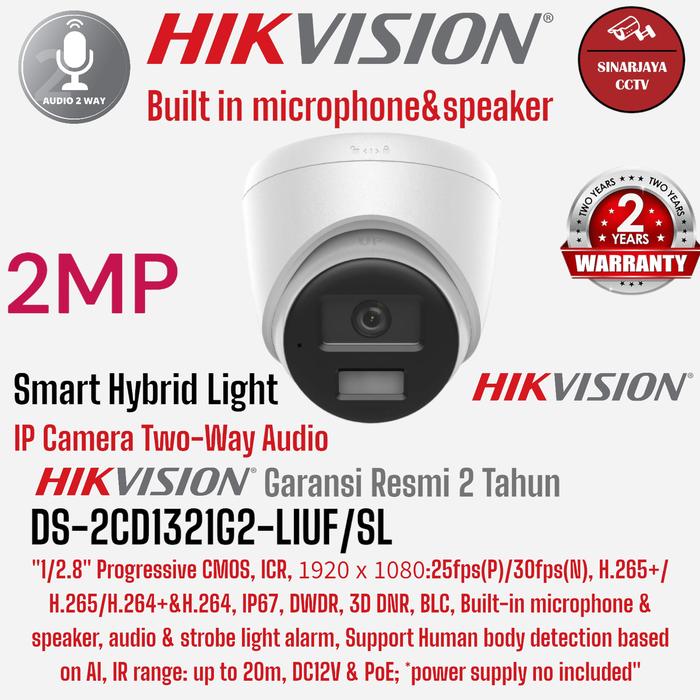 IP Camera Hikvision 2MP Smart Hybrid Light Two-way Audio Cctv  Indoor-Outdoor Turret-Bullet Built in Microphone Speaker Audio Garansi  Resmi Tahun