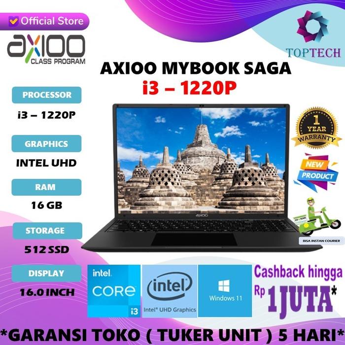 Gambar Laptop Axioo Mybook SAGA 10 Core i3 1220P 16GB 512GB 16.0WQXGA 2.5K W11 - Non Bundling, 8gb 256gb dari Top Tech Comp undefined Tokopedia