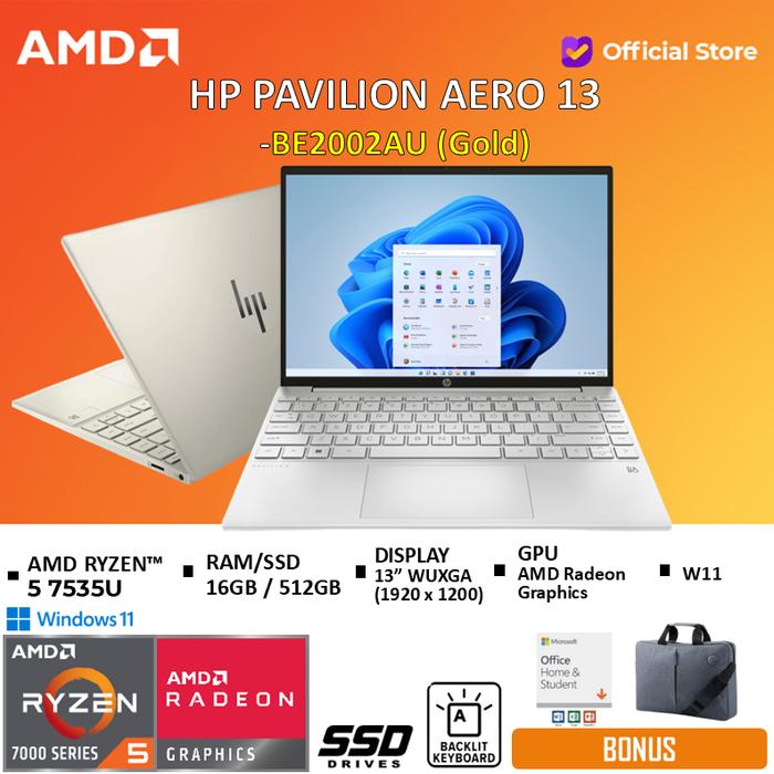 Gambar HP Pavilion Aero 13 BE2001AU RYZEN 5 7535U 16GB 512SSD W11 + OHS 13.3" - Gold, Standard dari AMD Official Store undefined Tokopedia