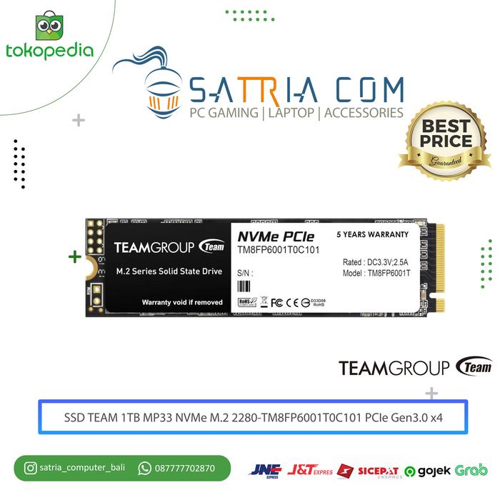 Jual SSD TEAM 1TB MP33 NVMe 2280-TM8FP6001T0C101 PCIe
