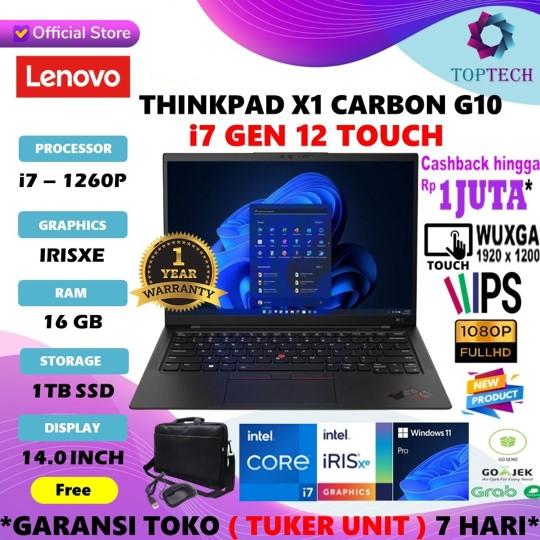 Gambar Lenovo Thinkpad X1 Carbon GEN10 Touch i7 1260P 16GB 1TB W11PRO WUXGA - NON BUNDLING dari Top Tech Comp undefined Tokopedia