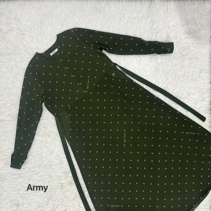 Gambar Gamis Divia by Hijab Hayuri - Dress Baju Pakaian Wanita Muslimah Polkadot - Army, S dari Hijab Hayuri Original Store undefined Tokopedia