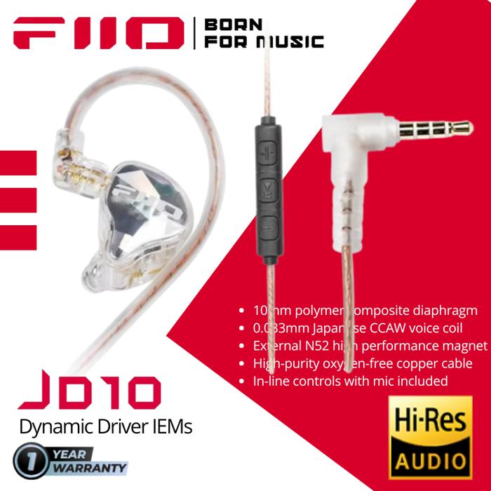 Gambar FiiO JD10  / JD-10 / JD 10 HiFi Stereo Dynamic In Ear Monitor IEM Earphone with Detachable Cable 2Pin 0.78mm - Transparant dari FiiO Official Store undefined Tokopedia