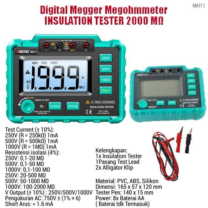 Gambar MEGGER INSULATION TESTER HIGH VOLTAGE MEGER METER ALAT UKUR GROUNDING TERBARU - MH11 MEGGER dari Conejaya undefined Tokopedia
