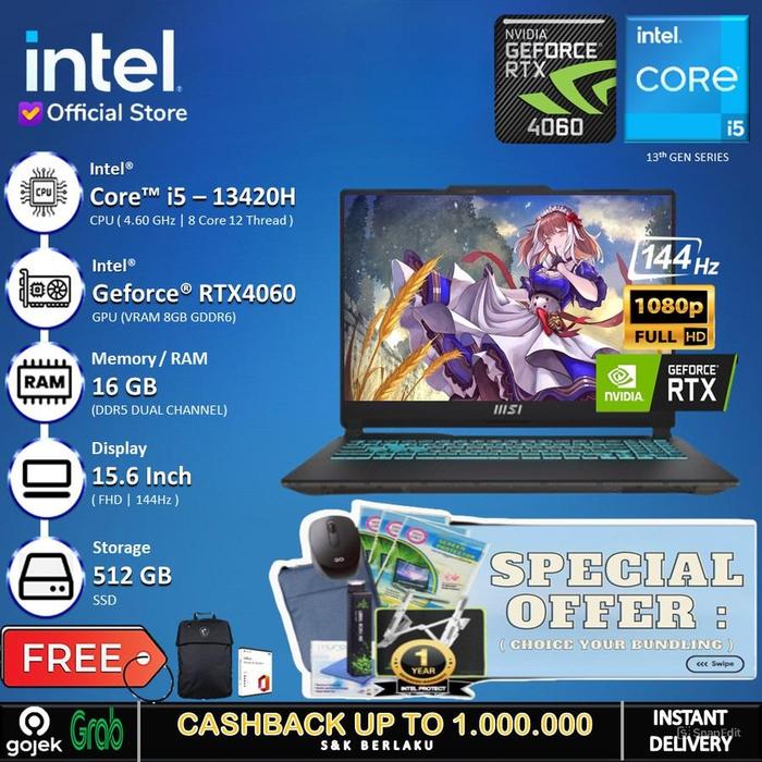 Gambar MSI Cyborg 15 A13VFK - RTX4060 I5 13420H 16G 512GB SSD 15.6" FHD 144Hz - Non Bundle, Windows 11 HOME dari INTEL STORE ID undefined Tokopedia