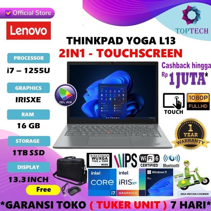 Gambar LENOVO THINKPAD YOGA L13 2in1 - i7 1255U 16GB 1T W11PRO 13.3 WUXGA IPS - NON BUNDLING, 512SSD dari Top Tech Comp undefined Tokopedia